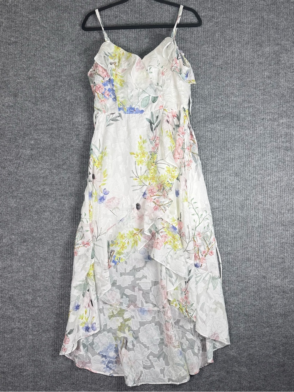 Julia Jordan Floral Hi-Low Maxi Dress Asymmetrical  Cold Shoulder Size 6 Ruffled - Picture 2 of 6